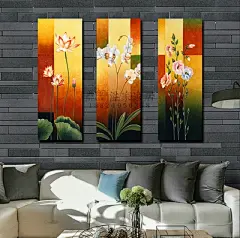 手绘屏风折屏立体漆画花卉效果画新中式客厅装饰画金箔画壁画油画-淘宝网