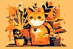 可爱卡通猫咪动植物插画素材