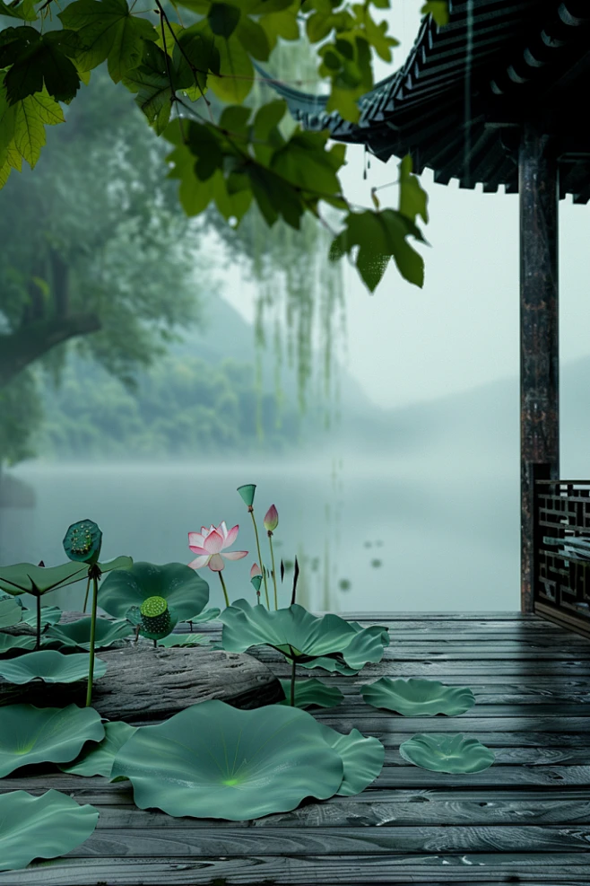 雅致的国风荷花意境场景-花瓣网
