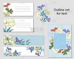 一套名片模板和带有花卉图案的文本框架。复古风格的彩绘花的天然装饰，用于广告、海报、广告。矢量插图.