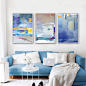 抽象手绘色彩油画现代简约客厅装饰画沙发背景墙壁画样板房三联画-淘宝网