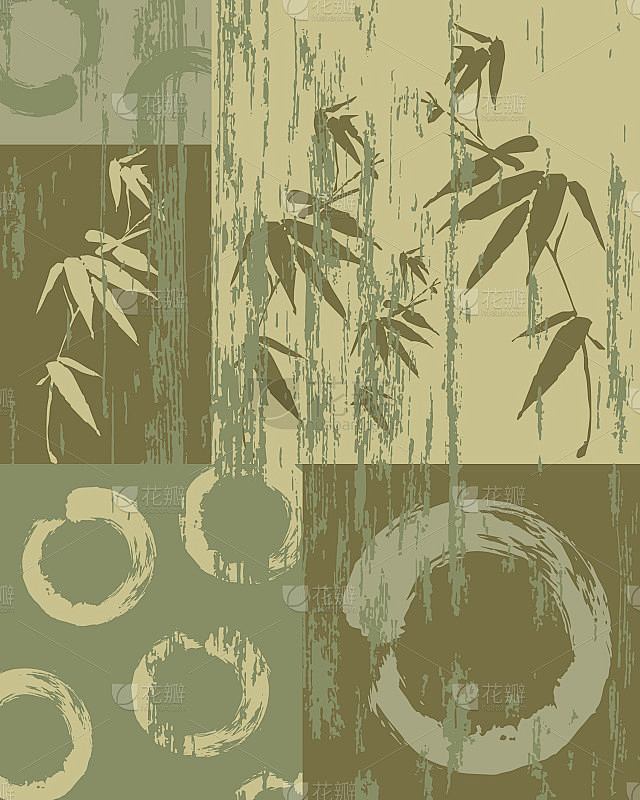 禅宗圈和竹复古绿背景