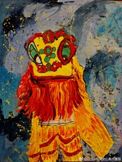 孩子们学画《舞狮》，把学习来的累计色彩的方法和水墨的结合，看起来还不错!慢慢实验，慢慢来，一遍一遍的画几次，相信一定会越来越棒!谢谢疯子老师的分享，给了我们灵感和尝试，下周继续～ 2福州·工业路 ​​​​