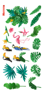 三维立体效果夏季鹦鹉热带龟背竹树叶鲜花设计EPS矢量素材：