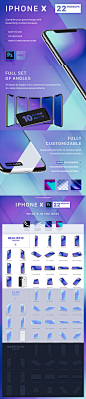 22个多角度iPhone X展示模型Mockups [PSD,4K级,黑白灰三色]