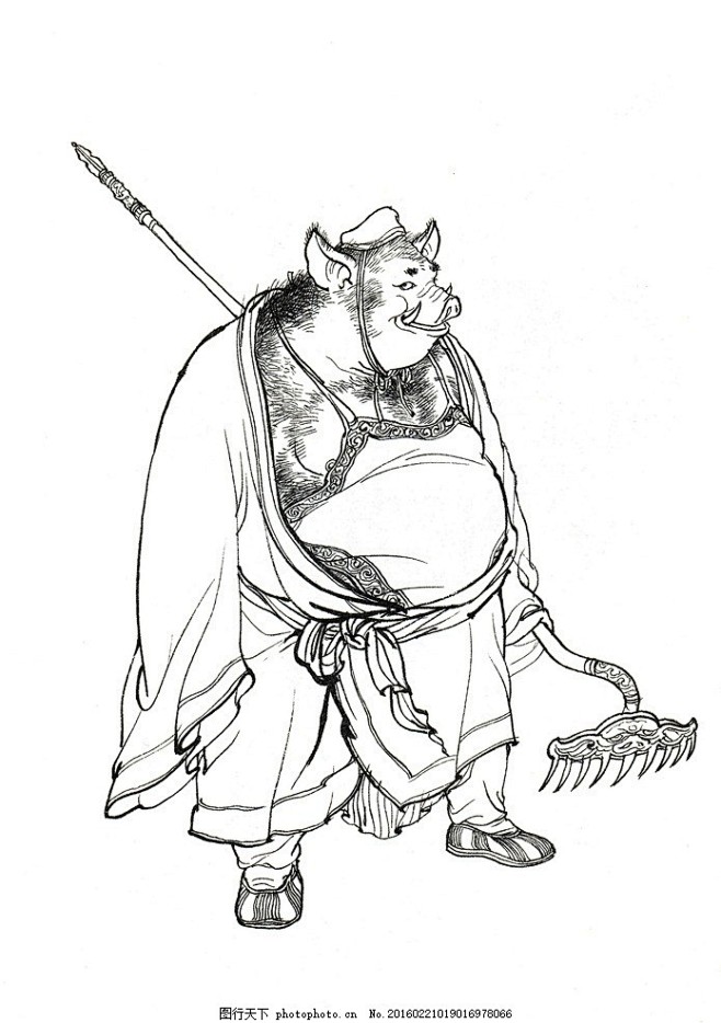 西游记人物白描猪八戒天蓬元帅神仙白描人物西游记白描李云中