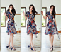交叉侧边系带V领印花连衣裙 : Romantic & Trendy Looks, Styleonme