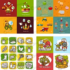 农业图标可爱农场类图标鸡羊麦子牛奶农夫-淘宝网