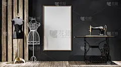 模拟海报框架在画室, 3d 渲染