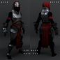 Red Mage WIPs 01: MATERIAL DEV, Aldo Vicente : Front and Back views. Developing the Metal, Leather, and Red Cloth materials for my new Red Mage character. Testing on an early block-in model. Using Maya, Mental Ray, Zbrush, and Photoshop. Feedback and crit