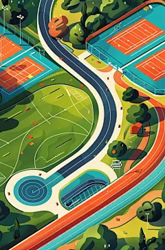 AI数字艺术扁平风校园球场操场插画-众图网