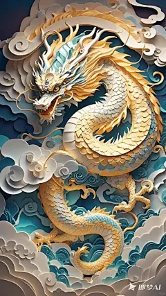 喜庆吉祥中国龙纸雕浮雕AI绘画手机壁纸 - 小红书