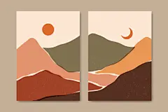 日落与月升抽象山景插画对联
