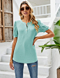 Romanstii Women's Puff Short Sleeve Tops Casual Crewneck Tee Shirts Classic Ribbed Blouses : Clothing, Shoes & Jewelry