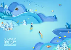 9款精美风景旅游森林插画插图夏季游泳旅游度假海边AI矢量素材