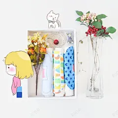 可爱的小姑娘高清素材 创意 姑娘 实物 手绘 拍摄 玻璃 画画 简约 结合 花瓶 静物 免抠png 设计图片 免费下载