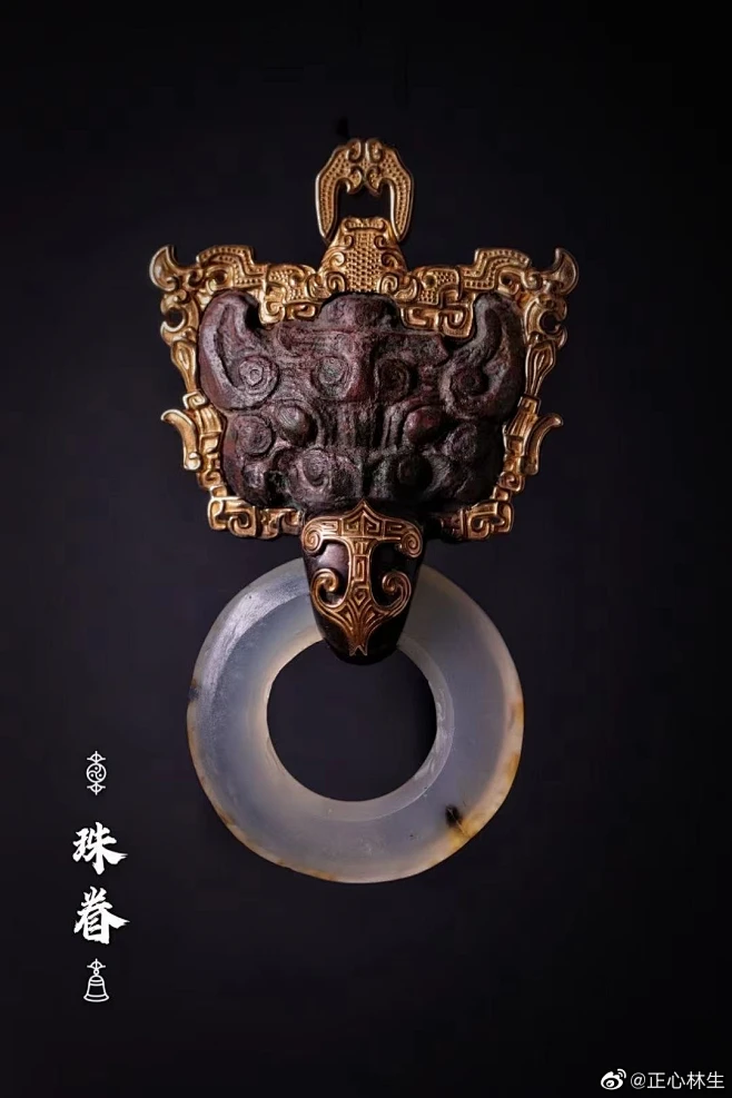战国铺首衔环包金吊坠，战国青铜铺首与战国玛瑙环的完美结合-花瓣网