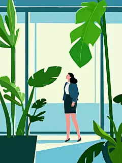 扁平风人物植物插画