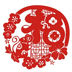 春节窗花手绘新年春节老鼠窗花剪纸风格素材