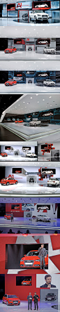 Audi Geneva 2010 : In the centre of the stand, a complex kinetic and media show is the stage for the Audi A1. Over an area 20 metres wide and 5 metres high, sliding LED segments and integrated lockable display unitspermanently generate new images and pers