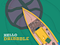 Hello Dribbble! shots first waves water fish boat firstshot flat design vector hellodribbble illustration