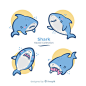 矢量鲨鱼大白鲨插画AI卡通手绘黑鲨吉祥物logo标志图案设计素材