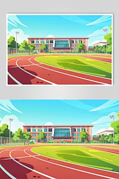 AI数字艺术扁平风校园球场操场插画-众图网