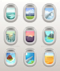 Airplane Window View Vector Illustration Set