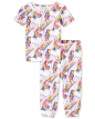 Baby And Toddler Girls Glitter Rainbow Unicorn Snug Fit Cotton Pajamas