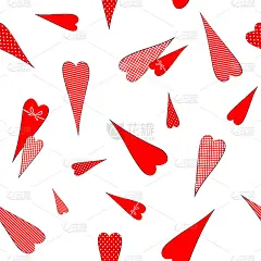 无缝图案与涂鸦心形豌豆条纹笼子装饰浪漫的背景情人节婚礼贺卡包装创意绘制心形在Tilde风格矢量设计