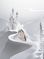 Omega Winter Wonders : A paper winter wonderland created for Omega Watches' latest holiday editorial, featuring a layered paper bear, an enchanted castle and a peacock with a tail created from miniature watch cogs.Photographer | Luke KirwanSet Design &