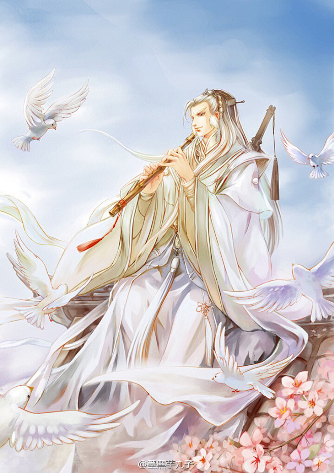 78霹雳布袋戏墨青墨黑痴汉丸作品古风美男手绘同人手绘