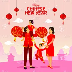 贺卡,幸福,春节,2020,灯笼,纸灯笼,家庭,中国灯笼,十二生肖,动物