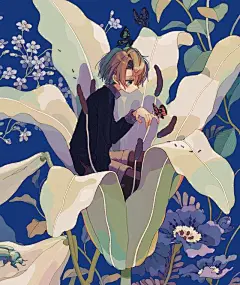 插画中的女孩与花，温暖淡雅的配色，舒适治愈