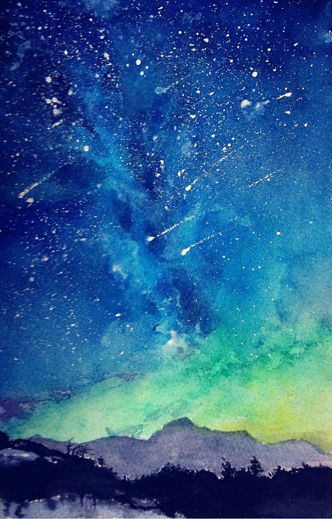 水彩 手绘 唯美星空