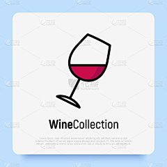 葡萄酒和酿酒的标志。倾斜的酒杯细线图标。矢量插图。