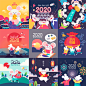 2020鼠年新年春节喜庆创意可爱卡通老鼠矢量插画海报背景设计素材-淘宝网