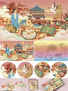 西安传统中式糕点国潮插画|地域特色 - 小红书