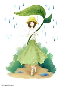 谷雨节飘了女孩插画