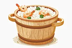 美味的海鲜木桶饭煲仔饭美食插画