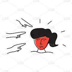 悲伤的女孩。手指指向她。欺负的概念。