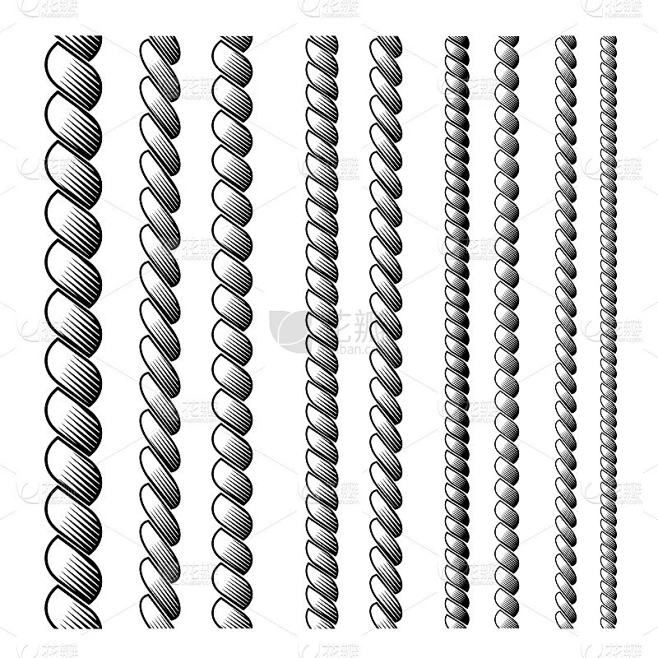 Ropes in engraving style collection. Vector vertic素材-花瓣网