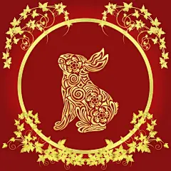 2023年春节快乐，兔生肖与金色艺术和工艺风格的红色背景贺卡，传单，海报，矢量插画。插画图片