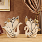 陶瓷小天鹅摆件家居 欧式现代创意工艺品简约装饰品摆设结婚礼物