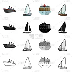 游艇,帆船,图标,分离着色,货物集装箱,帆,迅速,海洋,收集,设计