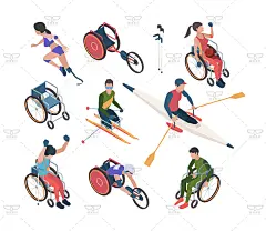 残疾人运动残运跑步跳高轮椅击剑羽毛球领奖火炬手插画AI矢量素材-淘宝网