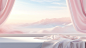white table cloth surrounded by mountains and light, in the style of soft gradients, windows vista, soft pastel skies, hyper-realistic details, flowing fabrics, white and pink, realistic hyper-detail