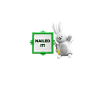 This may contain: a white rabbit holding a green sign with the words nailed it on it's side