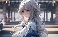 青花瓷 漂亮动漫美女 4k桌面壁纸3840x2160