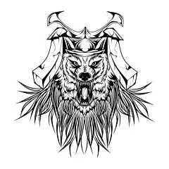 日本武士武将盔甲面具鬼面能面插画